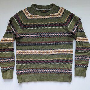 CPO Provisions Pine Green Fair Isle Sweater Mens Small Raglan lambswool blend